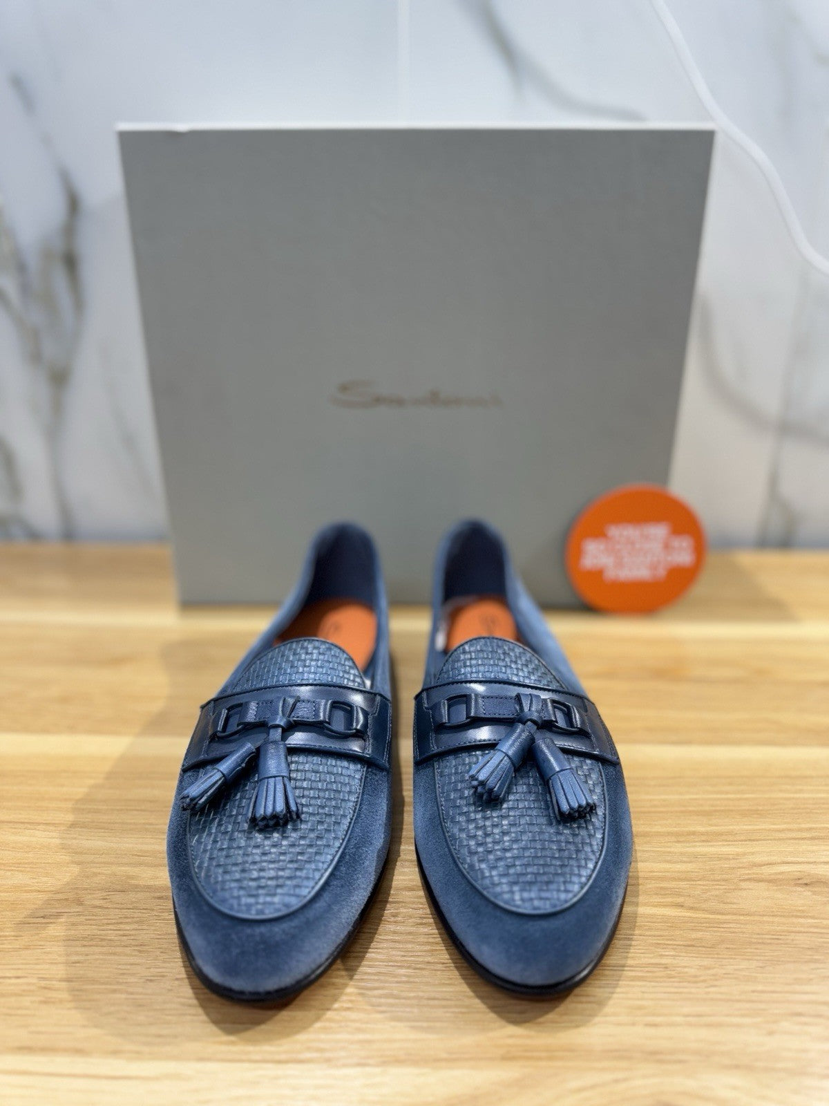 Santoni Mocassino Tassel Suede Light Blue Casual Santoni Goodyear Uomo  43.5