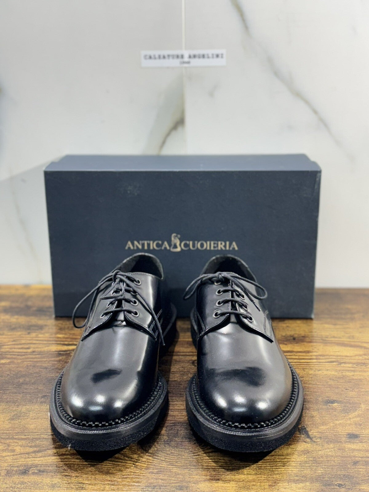 Antica Cuoieria Derby Uomo Pelle Nera Fondo Gomma Causal Men Shoe 45