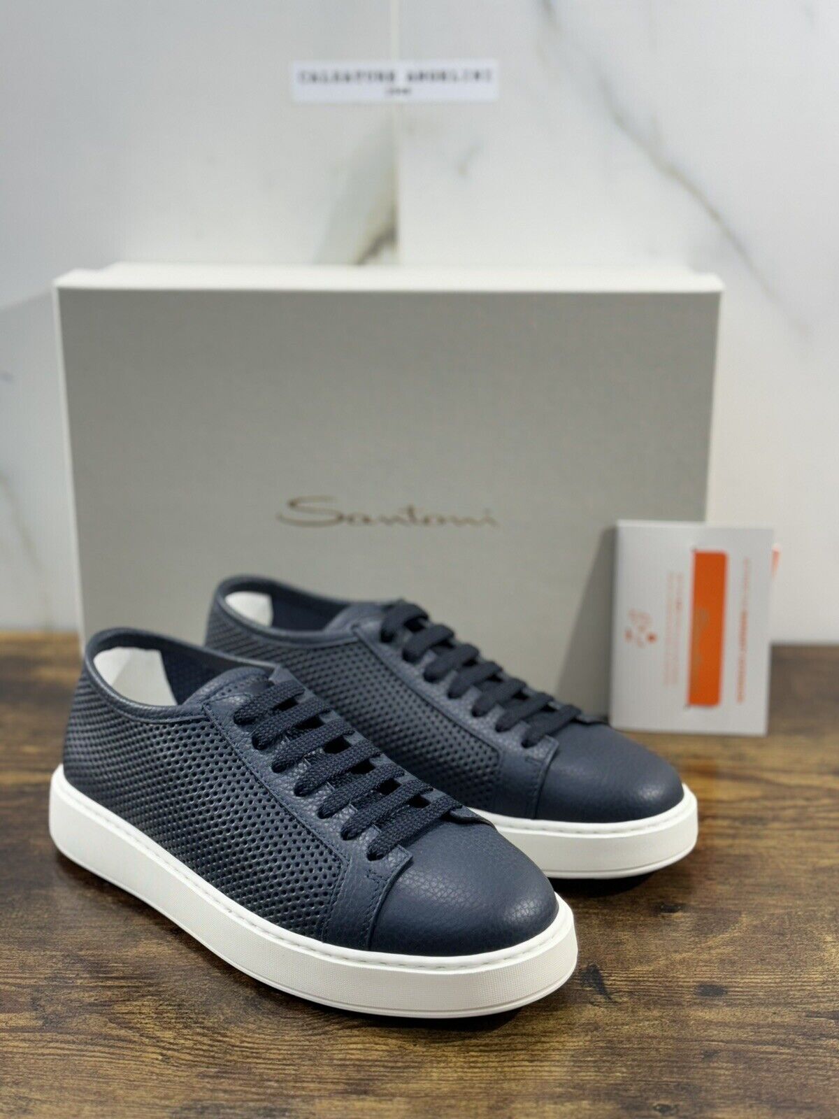 Santoni Sneaker Uomo Icon Pelle Blu  Luxury Men Santoni Shoes Icon 39