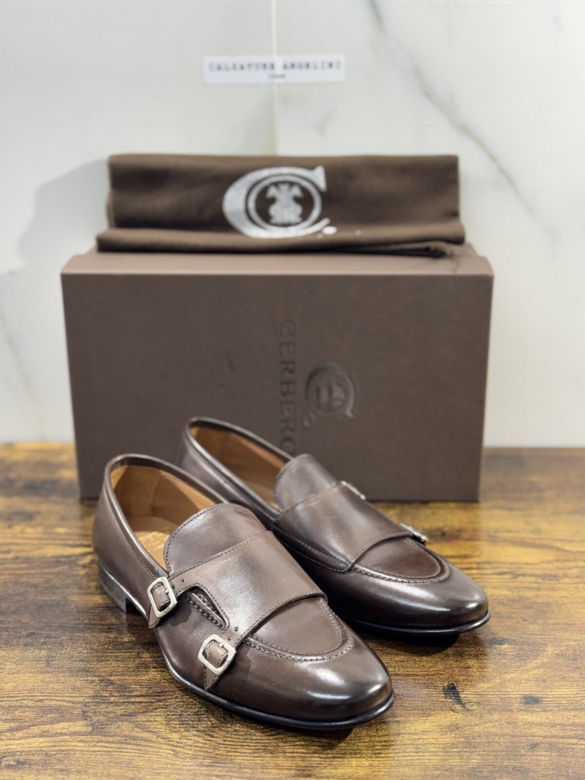 Cerbero Scarpa Uomo Doppia Fibbia Marrone  Lavorazione Blake 44