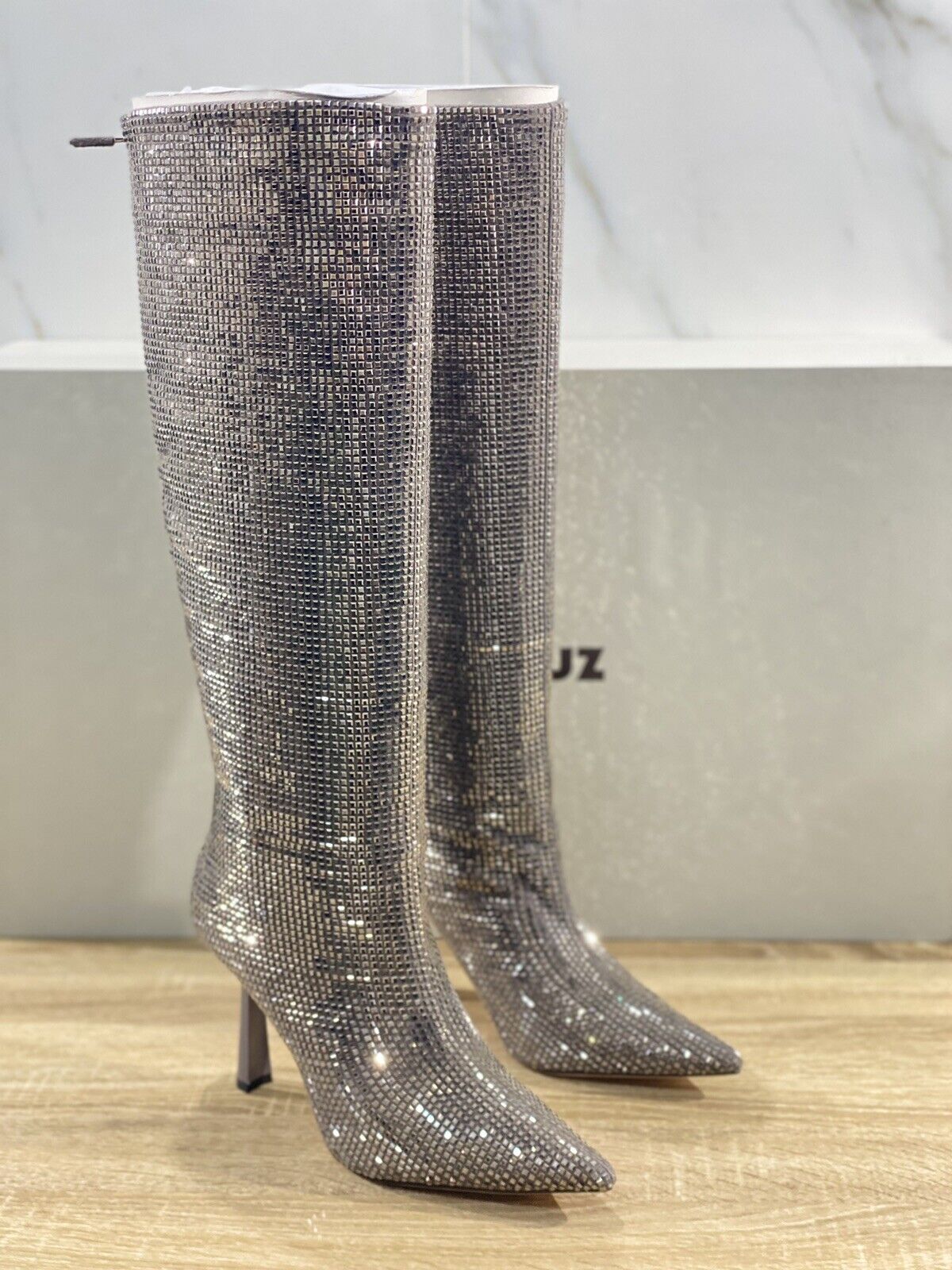 Lola Cruz stivale alto con strass plomo gun metal luxury boot woman 38