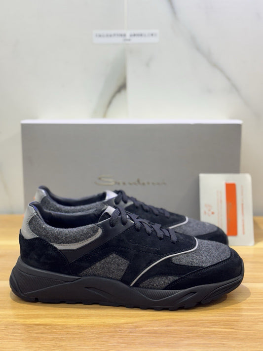 Santoni Innova Sneaker Suede Nero Grey Con Fur Luxury Santoni Scarpa Uomo 42