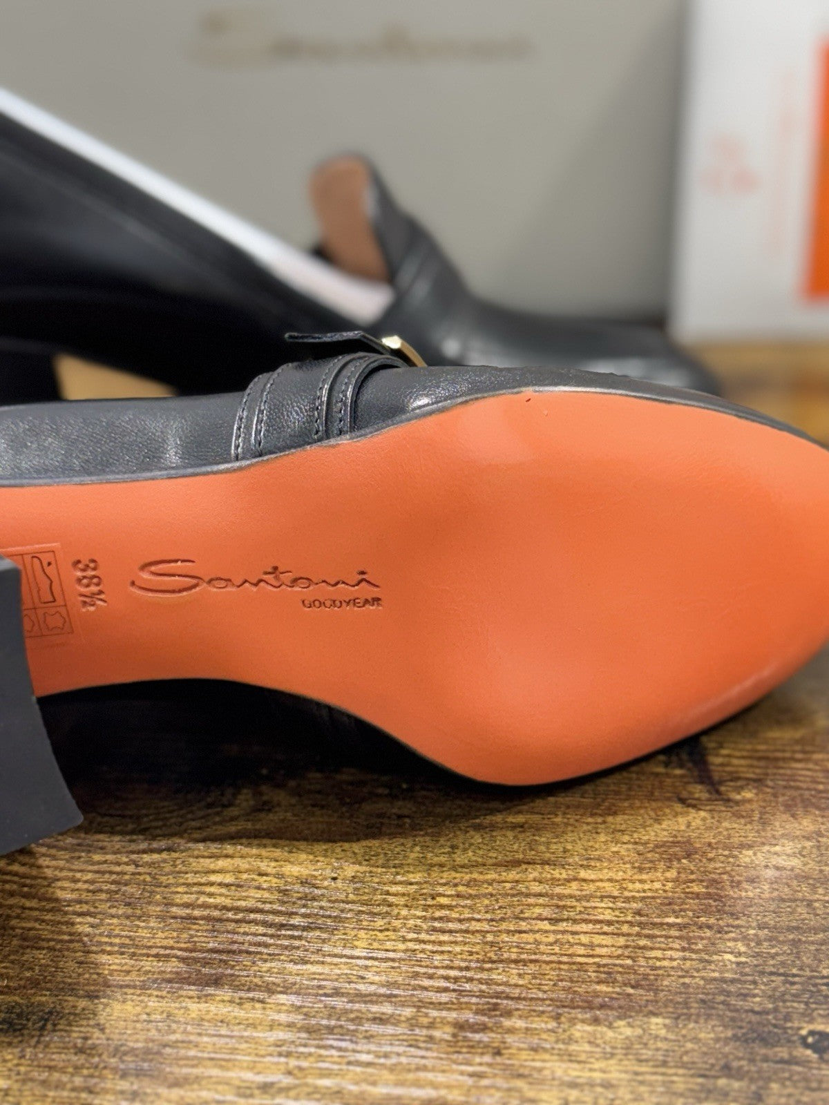 Santoni Mocassino Pelle Nero  Con Tacco Goodyear Luxury Santoni Donna 38.5