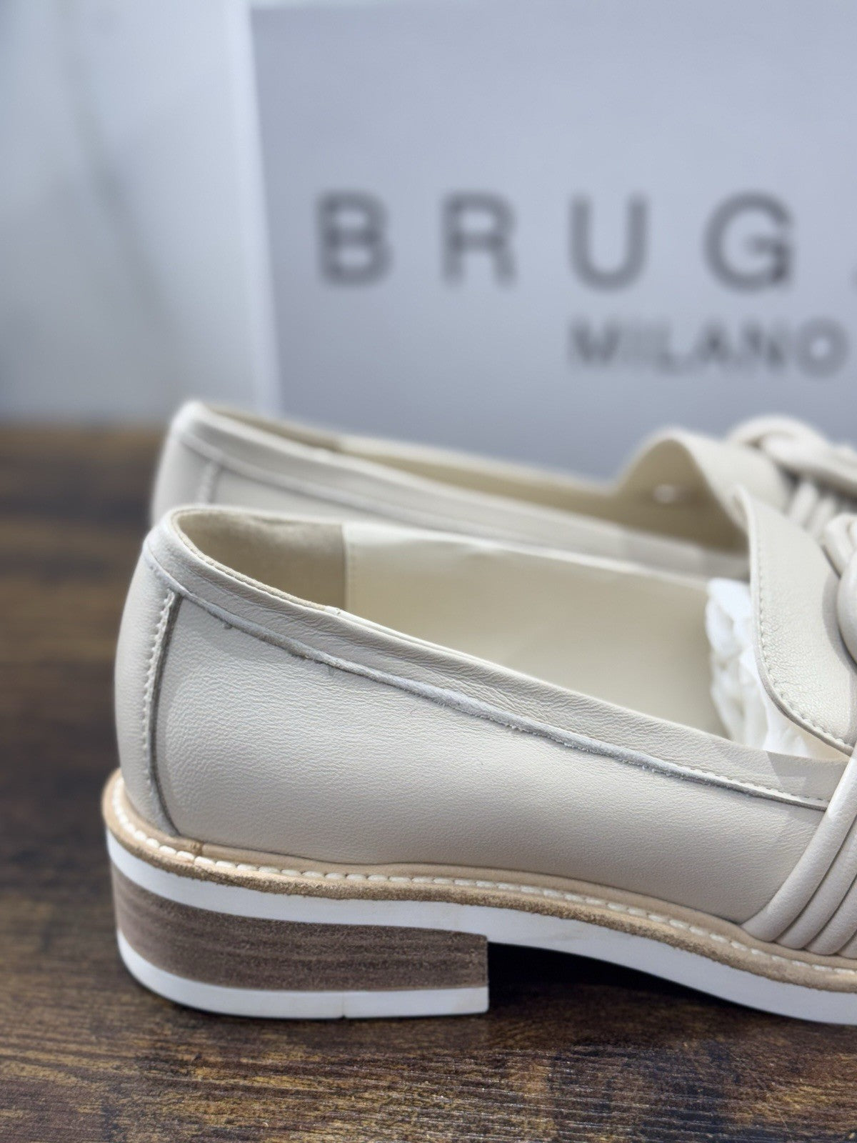 Bruglia Milano Mocassino Beige Pelle  Top Quality Scarpe Donna 40
