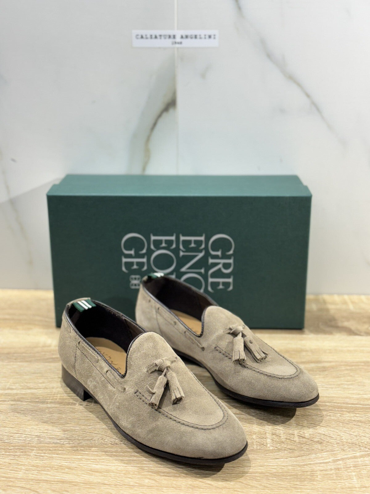 Green George Mocassino Uomo Nappine Suede Taupe Luxury Handmade Men 40.5