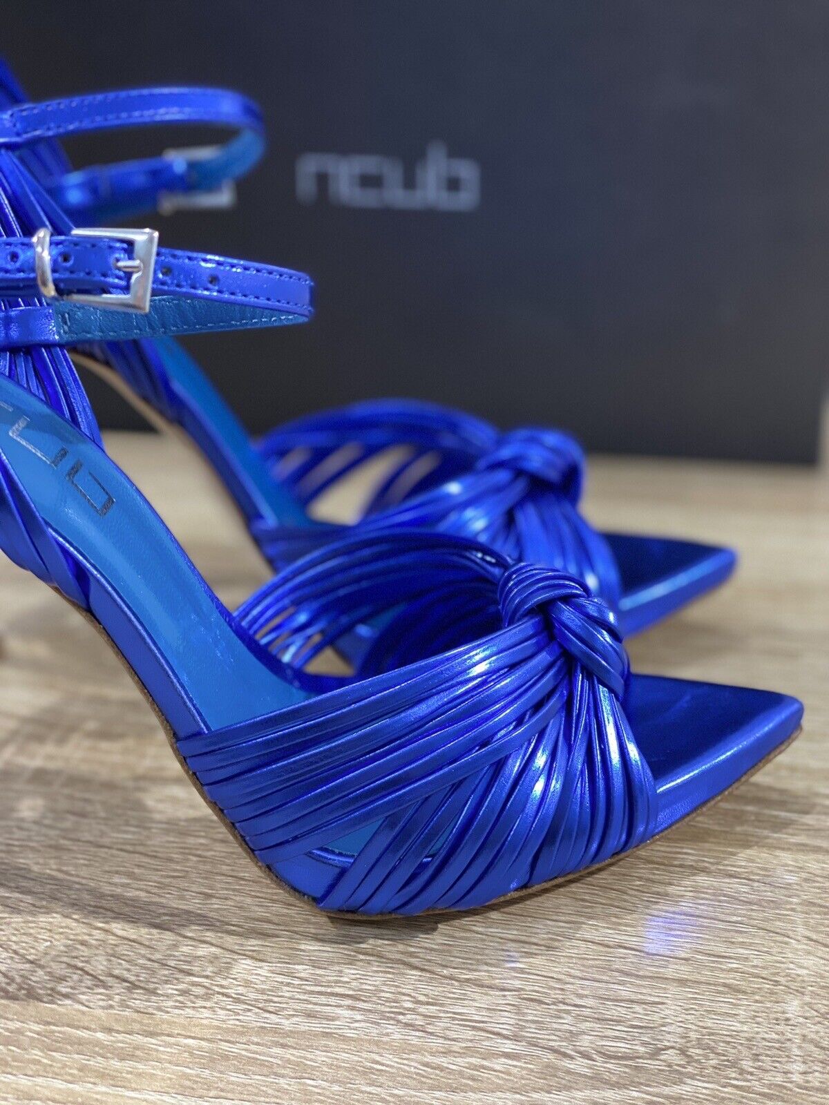 NCUB Sandalo Donna Modello Aura Pelle Blu Laminato Luxury Woman Sandal 39