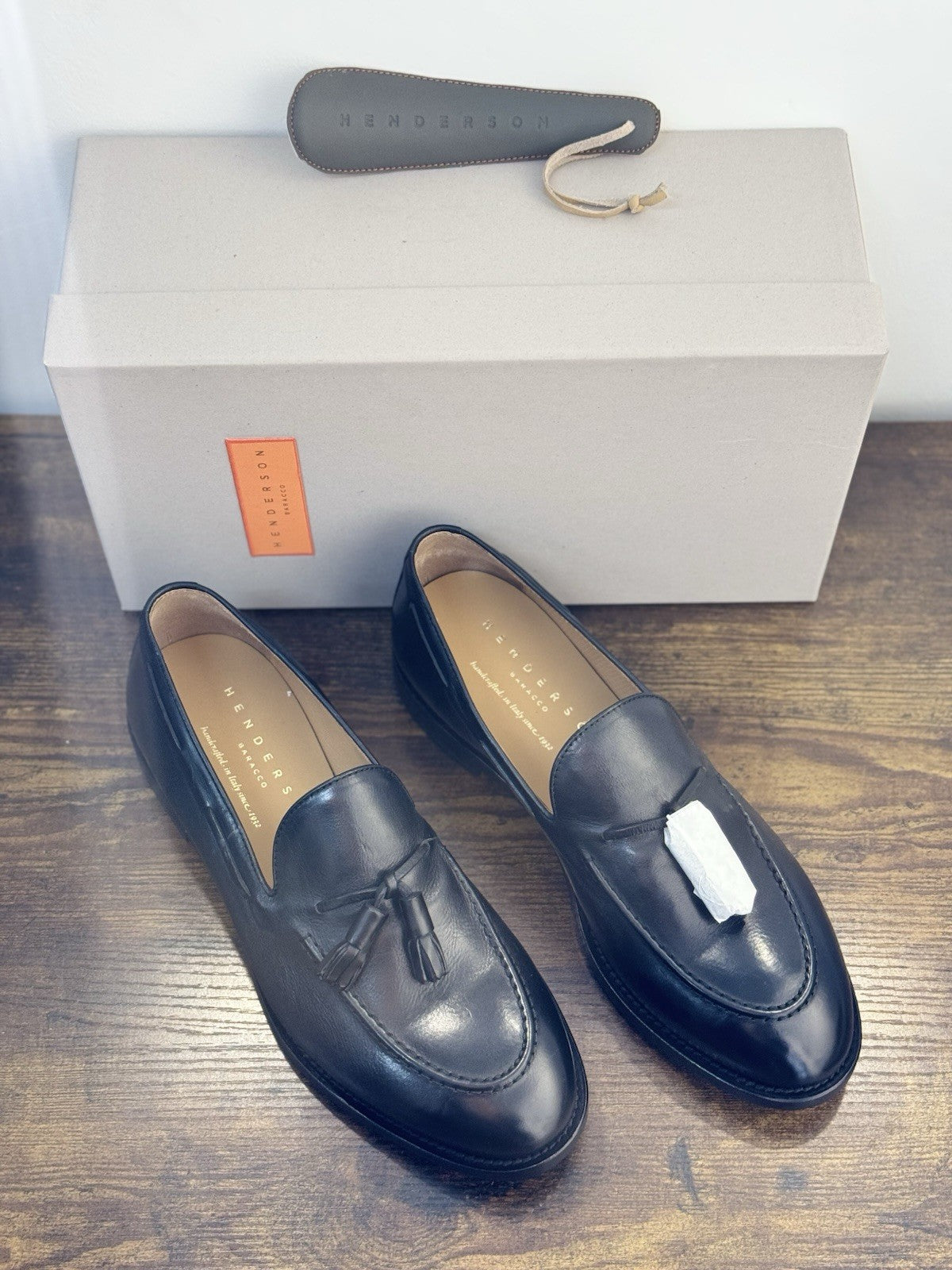 Henderson Baracco Mocassino Tassel Pelle Nero Luxury Handmade Uomo 42