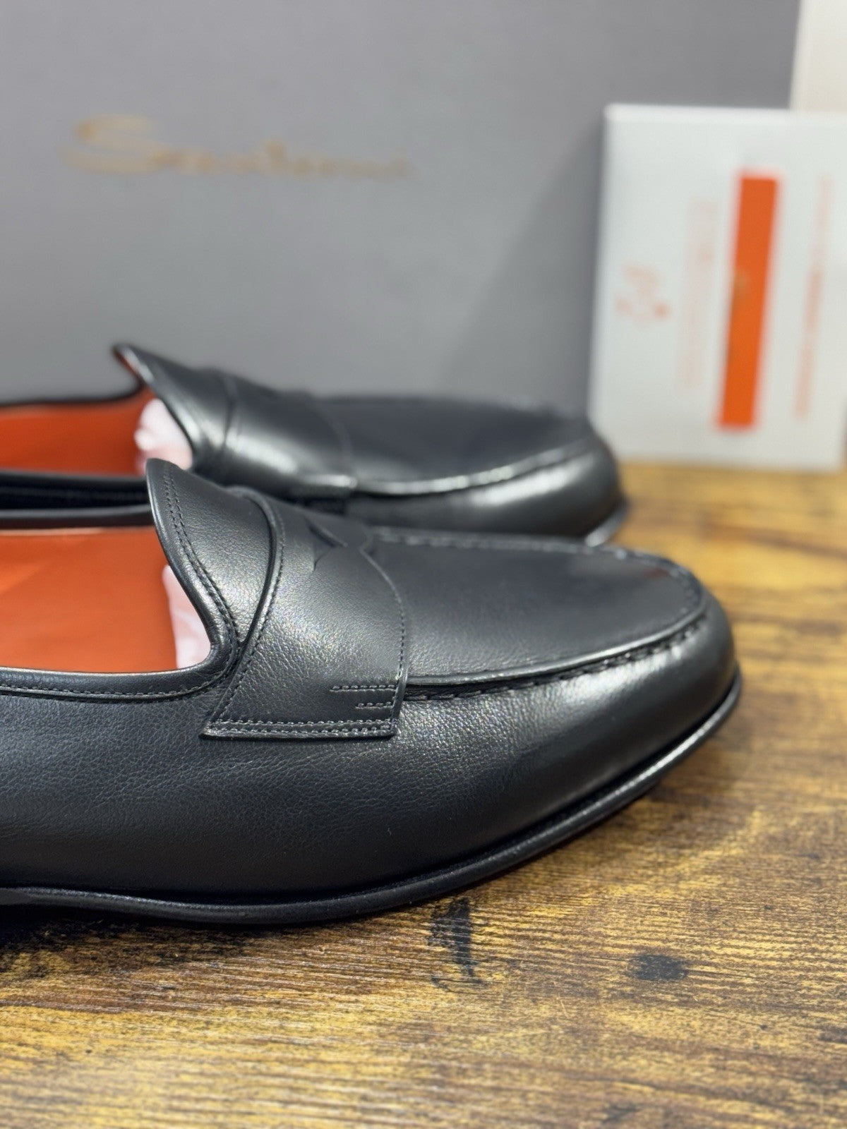 Santoni Mocassino Belgian  Pelle Nero Luxury Santoni Scarpa Uomo 43.5
