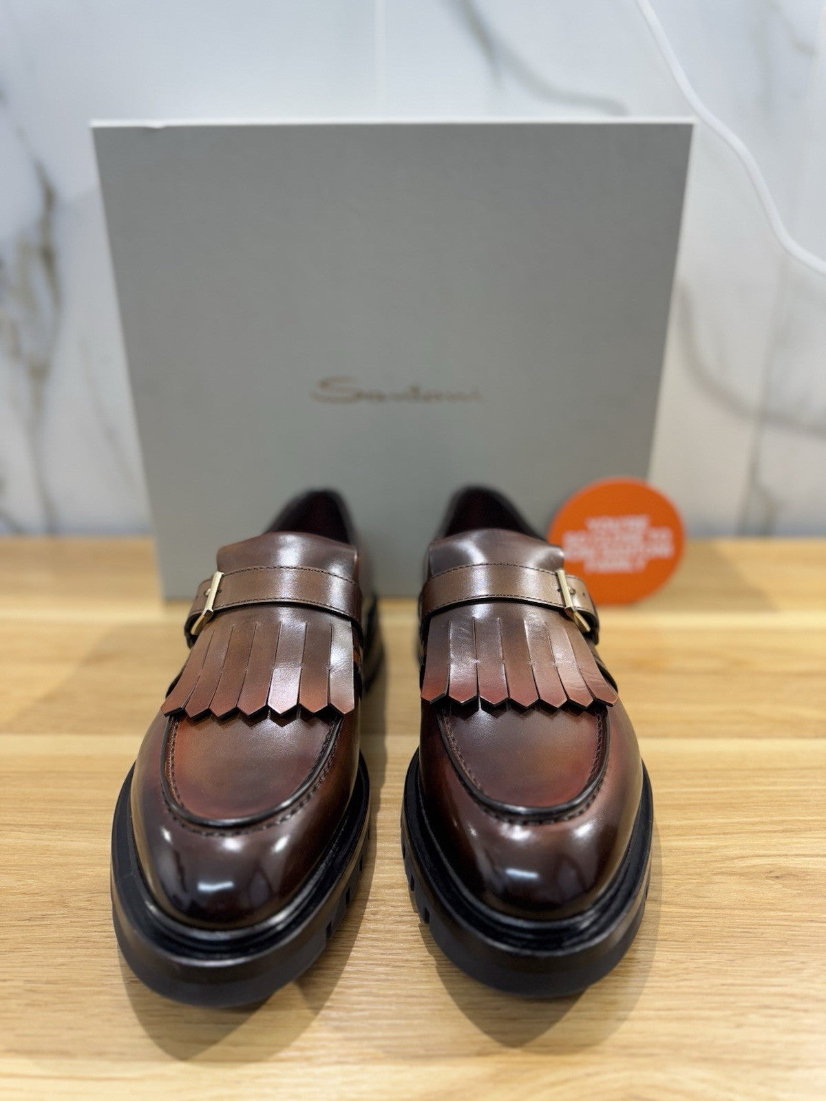 Santoni Mocassino Frangia Pelle Cuoio Anticato Luxury Santoni Scarpa Uomo 44