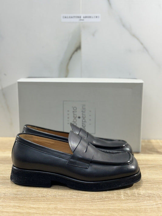 Roberto Serpentini Scarpa Uomo Mocassino Pelle Nero Luxury Handmade 44