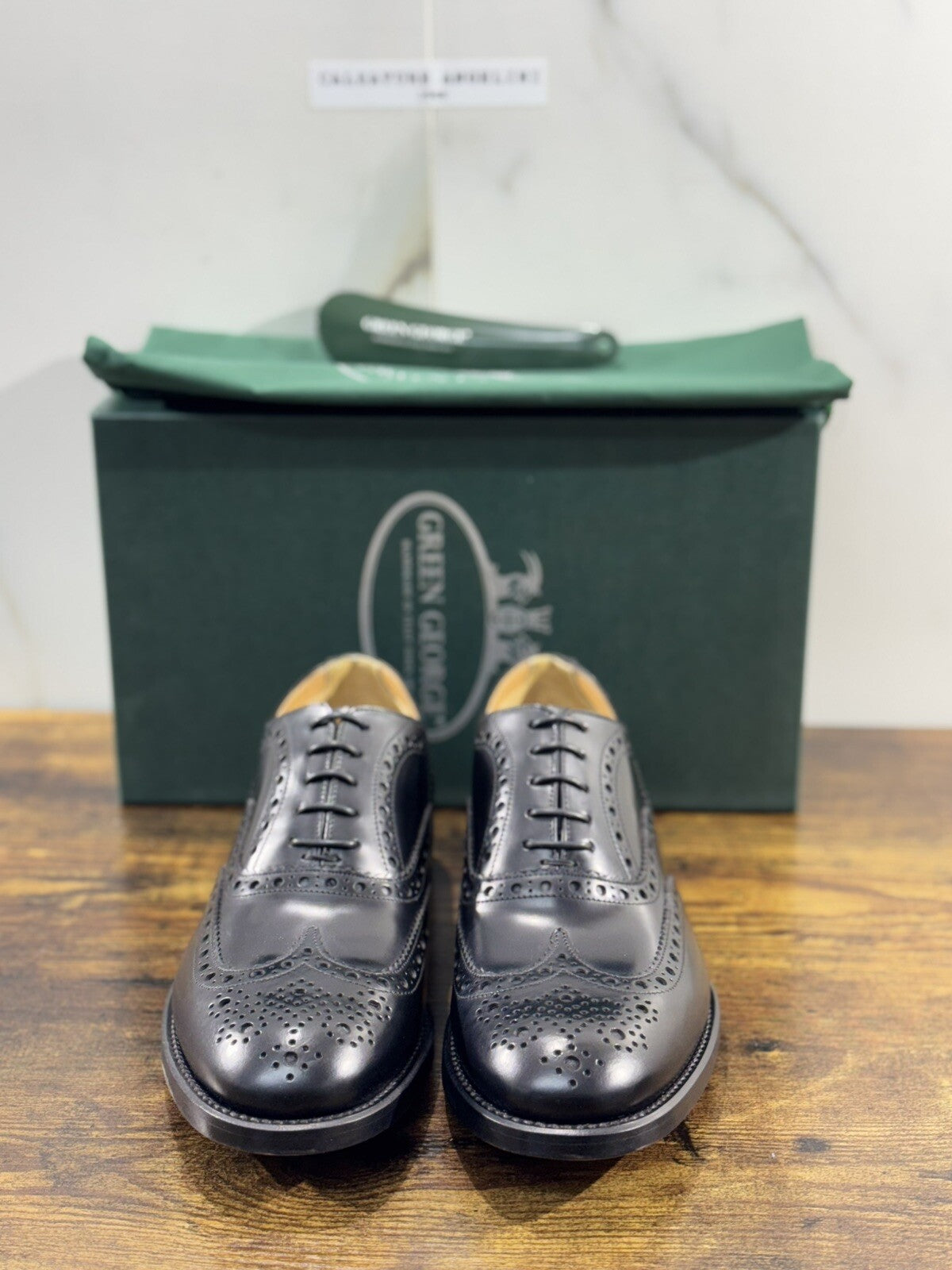 Green George derby   Brogue Nero  Pelle  luxury men  Doppio Cuoio 41