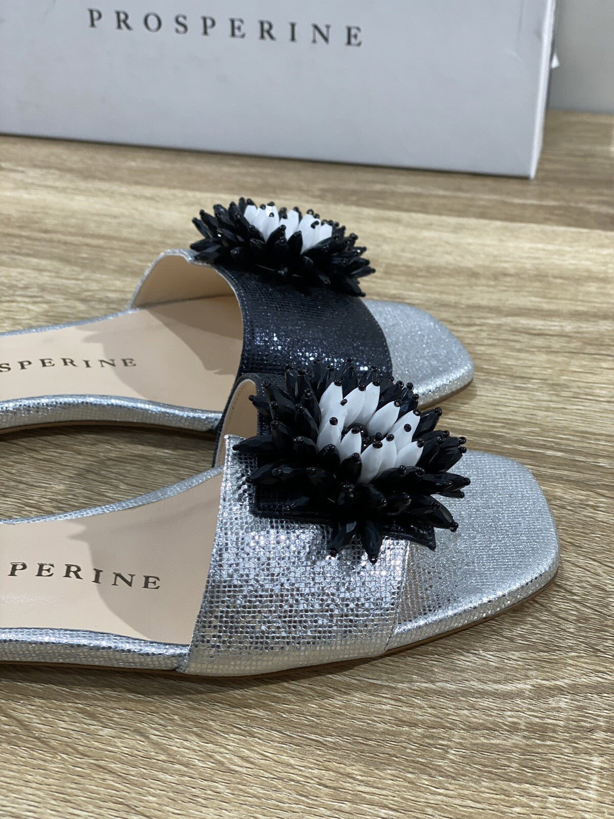 Prosperine Sandalo donna 8062    Pelle Argento Nero Flat Mule 41