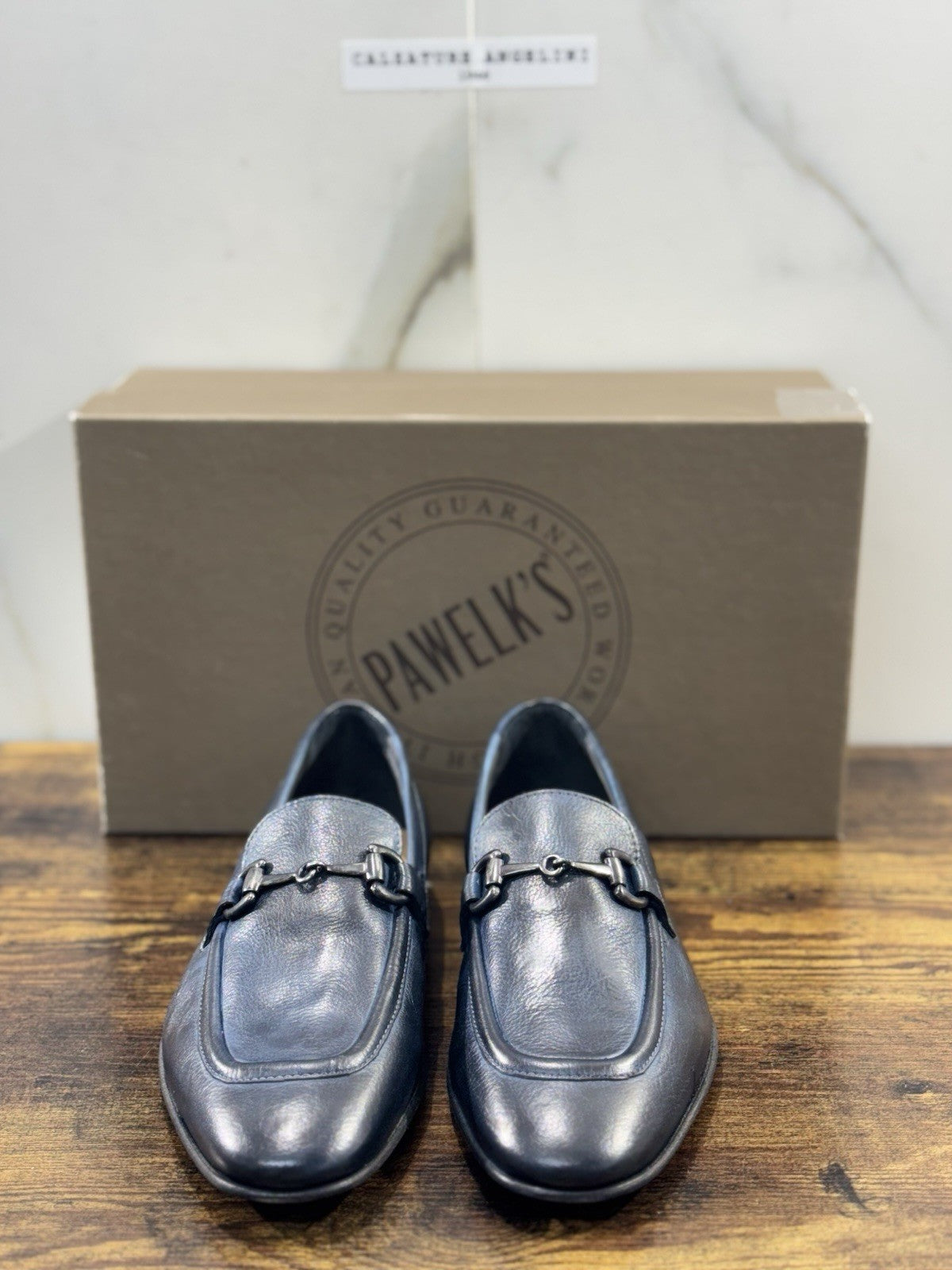 Pawelk’s Mocassino    Uomo Pelle Blu      Hand   Made  In Italy Washed  44