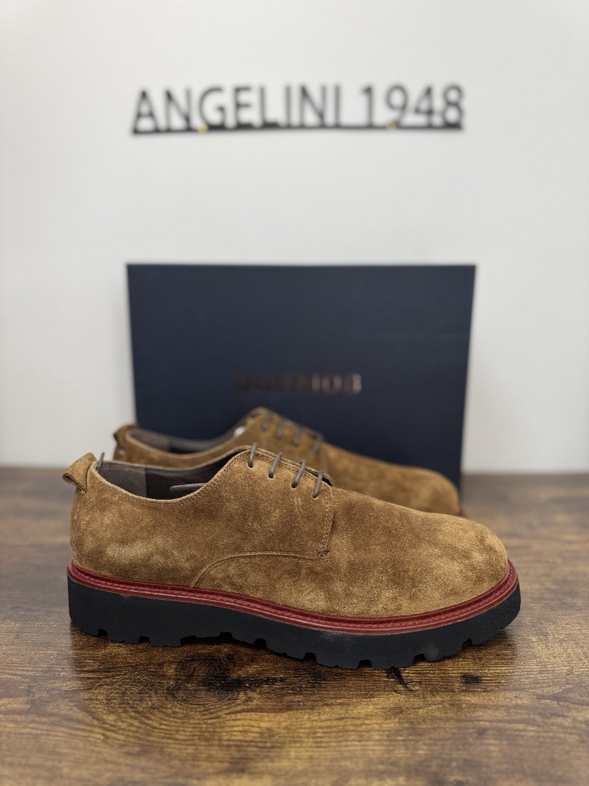 Boemos Stringata  Pelle Suede Sigaro   100% Made In Italy Casual Boot Uomo 44