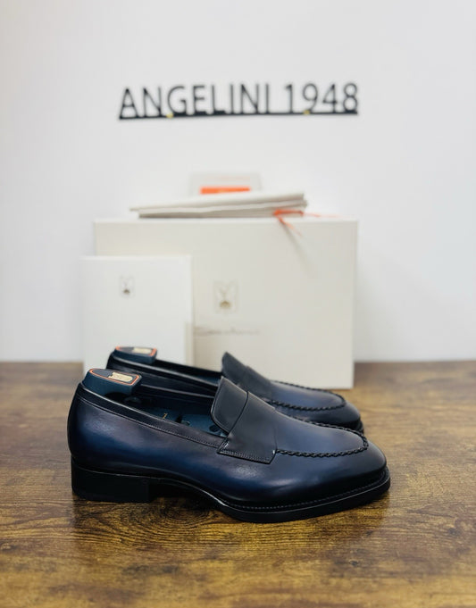 Santoni Mocassino Penny Collezione Meraviglia Limited Pelle Blu Luxury Uomo 42