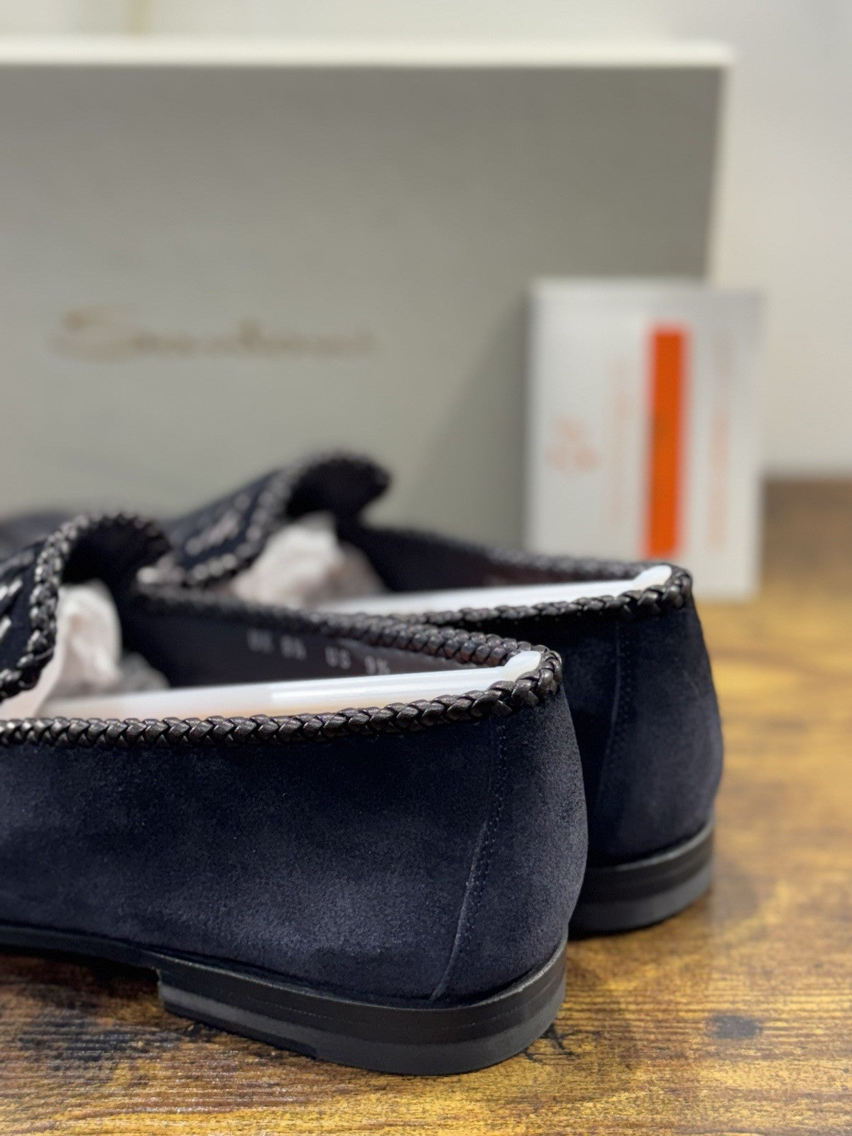 Santoni Mocassino Intrecciato Blu Suede Pelle Luxury Men  Goodyear  Uomo 42.5