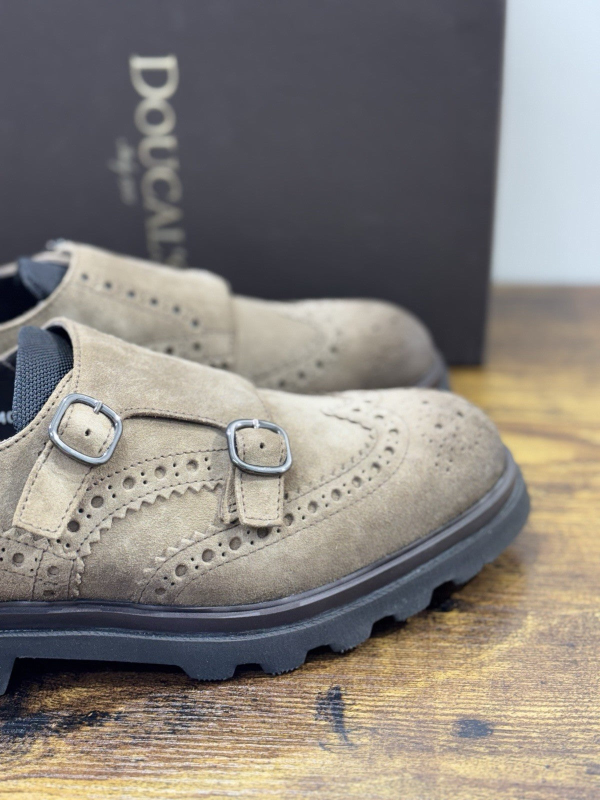 Doucal’s Scarpa Uomo Doppia Fibbia Suede Cacao Luxury Men Doucal’s Shoes 42.5