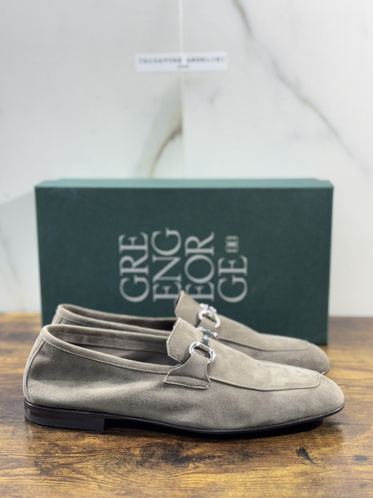 Green George Scarpa Uomo Mocassino   Pelle Suede Talpa  Luxury Handmade 44