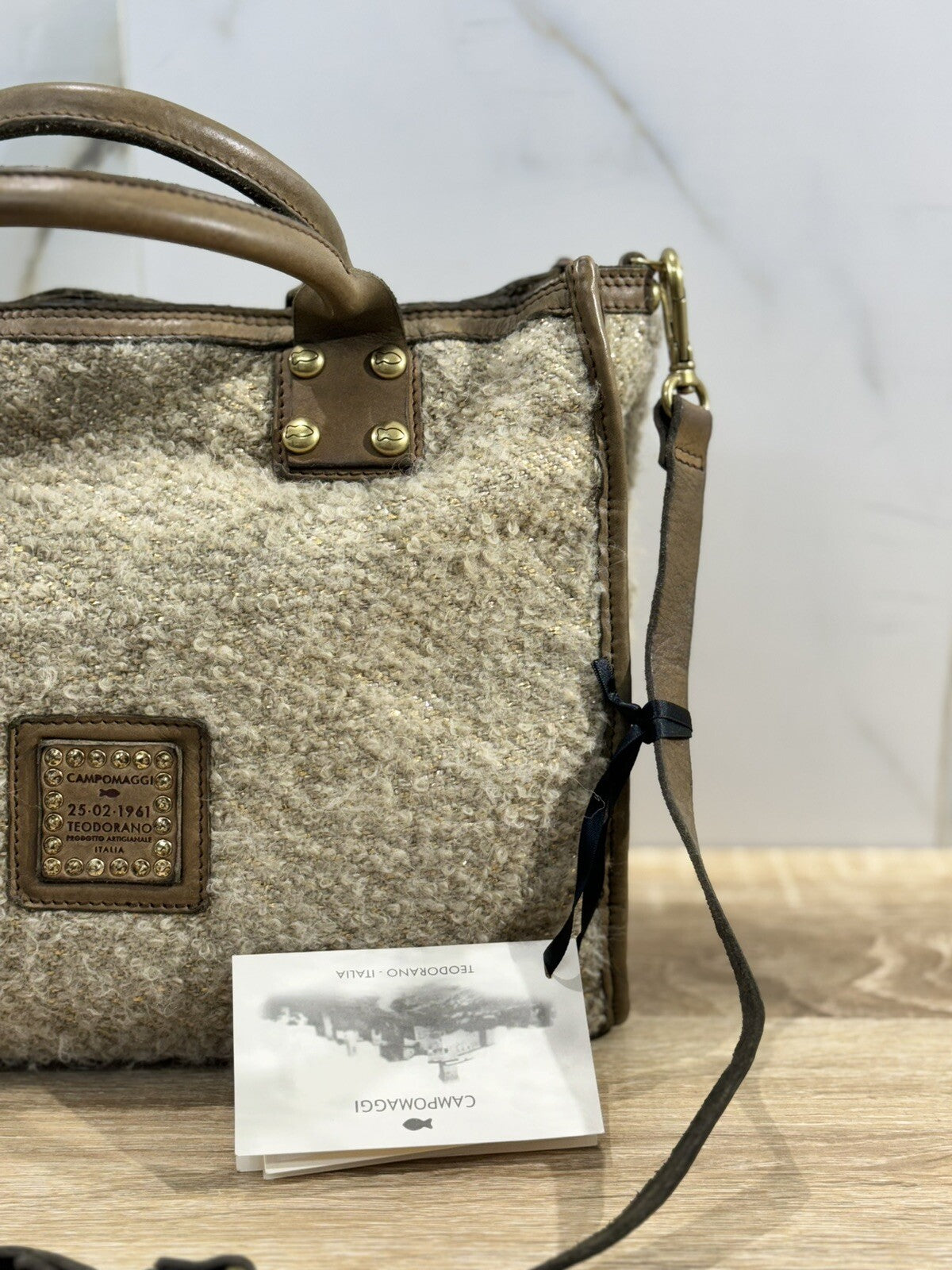 Campomaggi Borsa Donna Shopping Vacchetta Tessuto Verde Militare Luxury Bag 