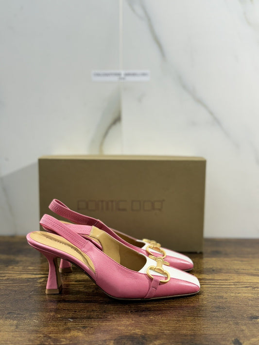 Pomme D’or Sling Back Donna Pelle Rosa Bianco      Luxury Handmade Woman 37