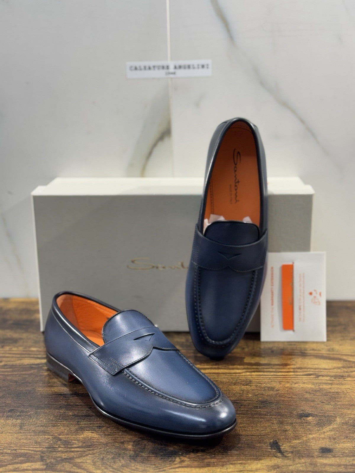Santoni Mocassino Pelle Blu Luxury Santoni Scarpa Uomo 41.5