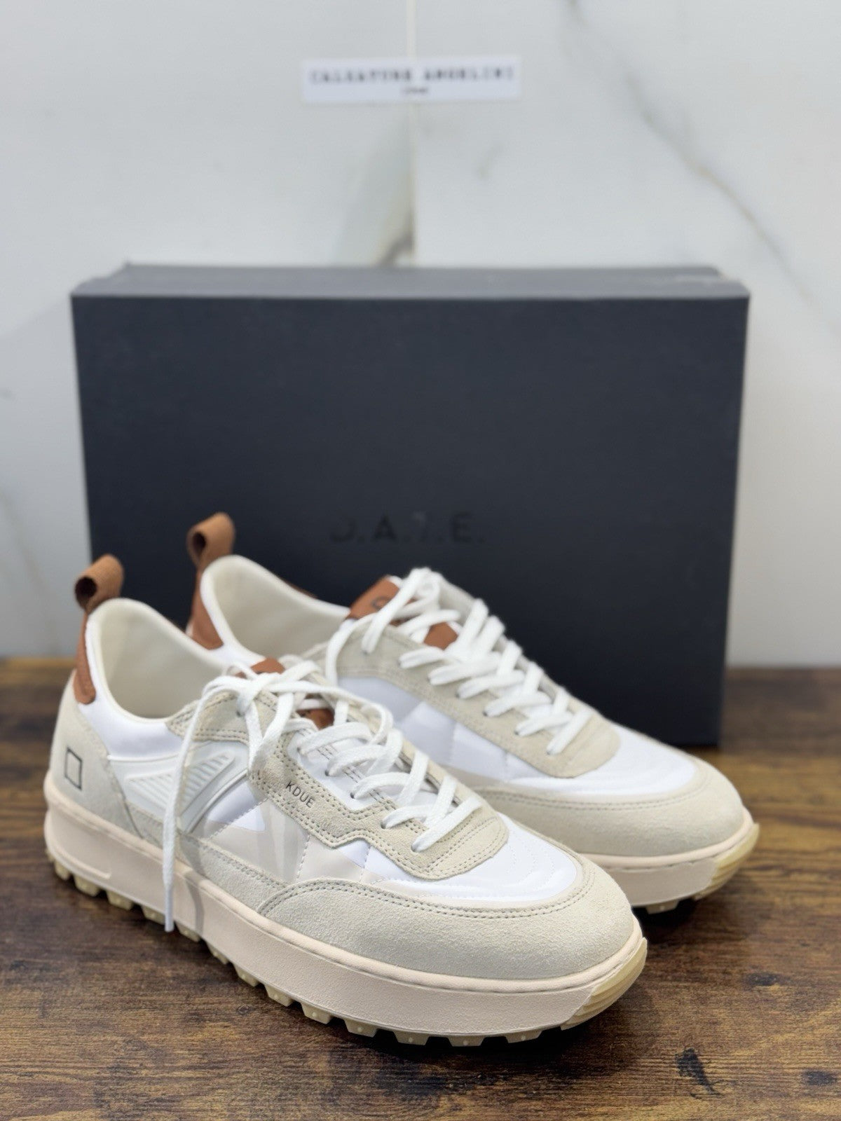 D.A.T.E Kdue BASIC  Sneaker Pelle Bianco Wood Casual Uomo 41