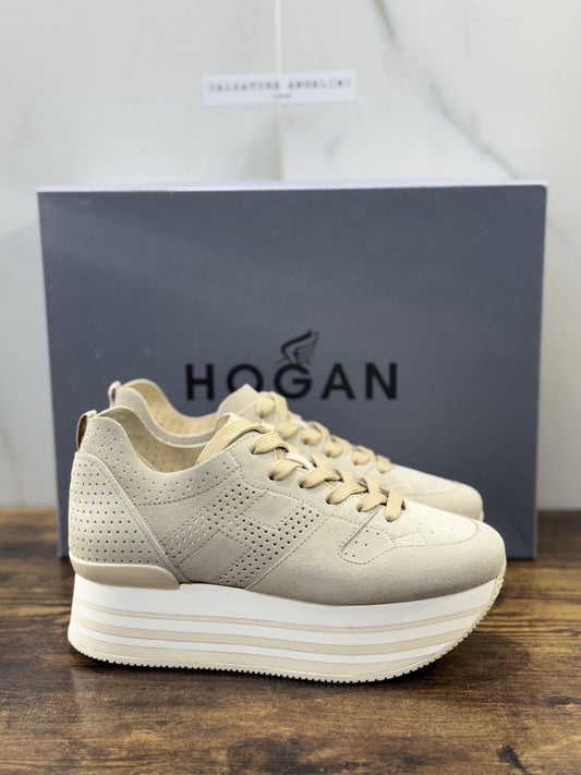 Hogan H283 Sneaker Zeppa Suede Beige Casual Hogan Donna 37