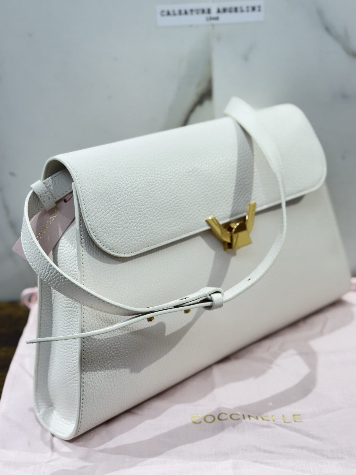 Coccinelle Borsa  Dew Grande Bianca  100% Pelle Made In Italy Donna Tracolla