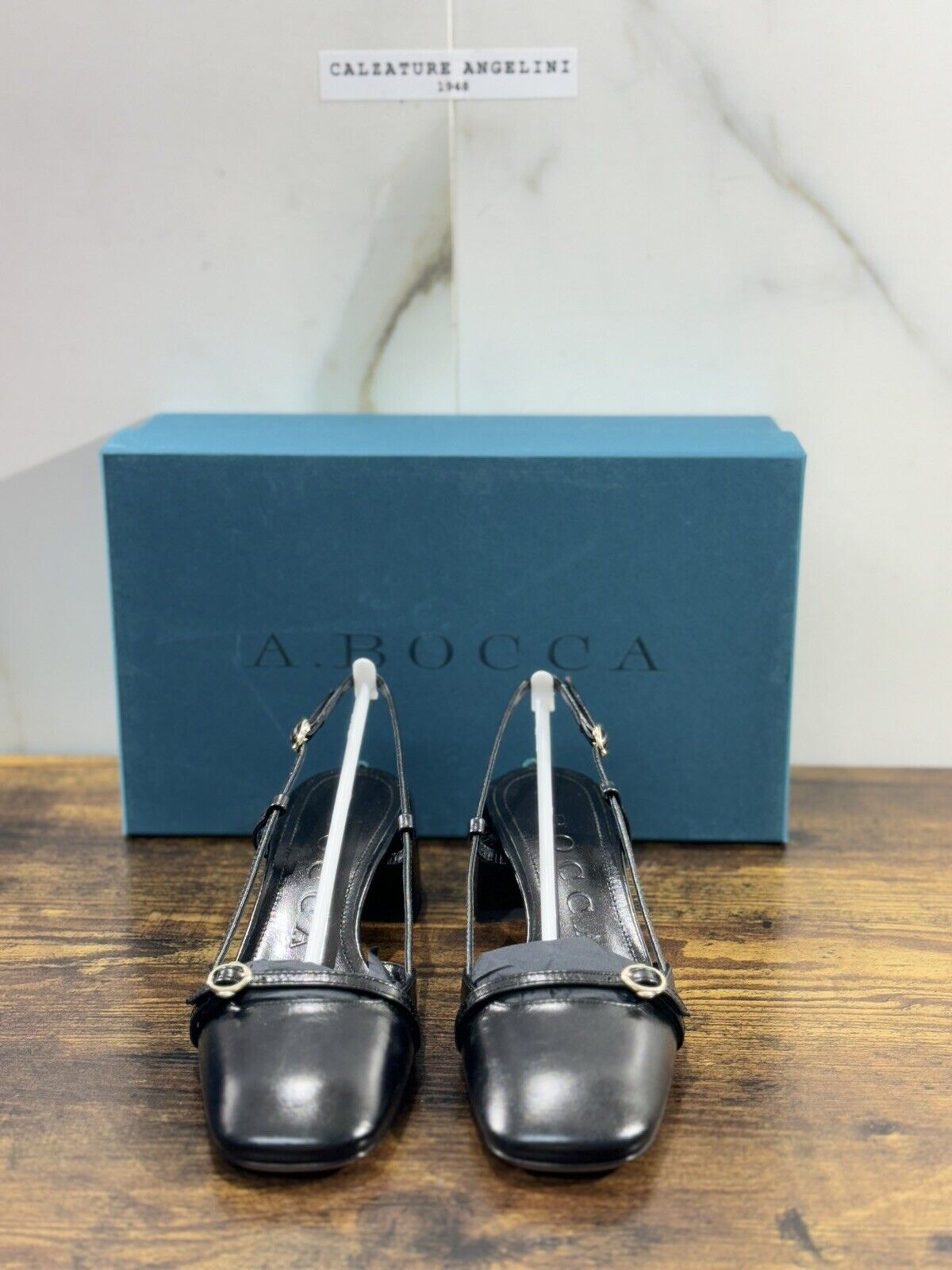 A.Bocca Two For Love Sling Back  Donna Pelle  Nero     Tacco Luxury Handmade 36