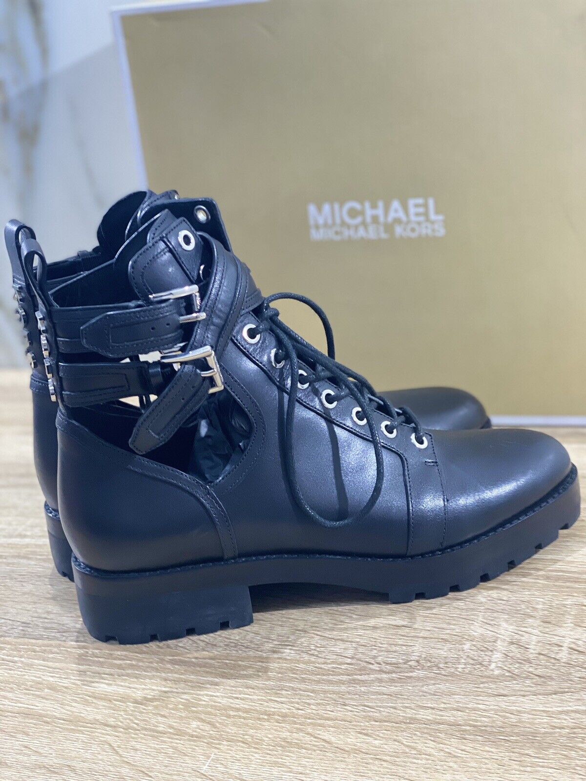 Michael Kors Bensen Bootie Pelle Nera Luxury Boot Woman 38.5