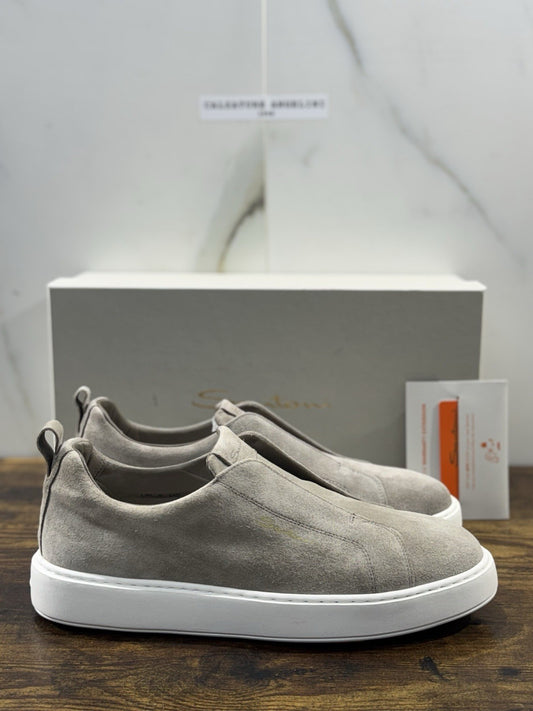 Santoni Sneaker Suede Beige  Slip On  Luxury Men Santoni Shoes Icon Uomo 40
