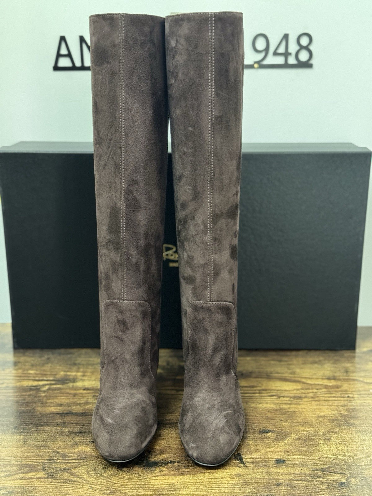 Via Roma 15 Stivale A Tubo Suede Testa Di Moro Con Tacco  Casual Donna 41