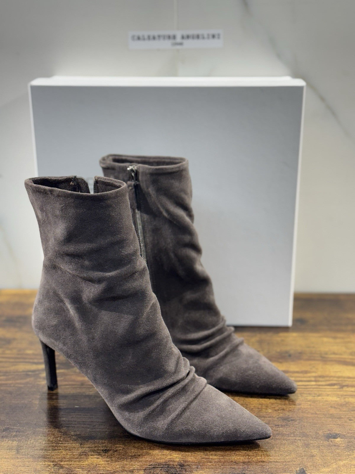 Del Carlo Stivaletto  Pelle Suede Grey  Luxury Made In Italy Boot Donna 41