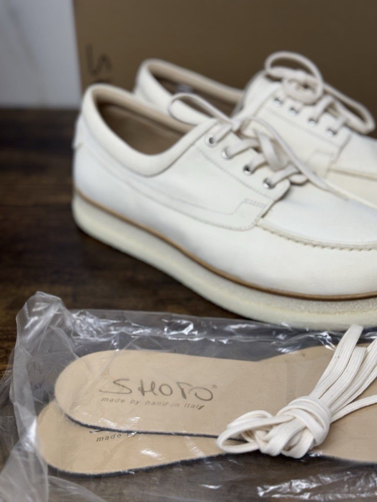 Shoto Scarpa Pelle Bianca Straccio Handmade In Italy Casual Luxury Uomo 41