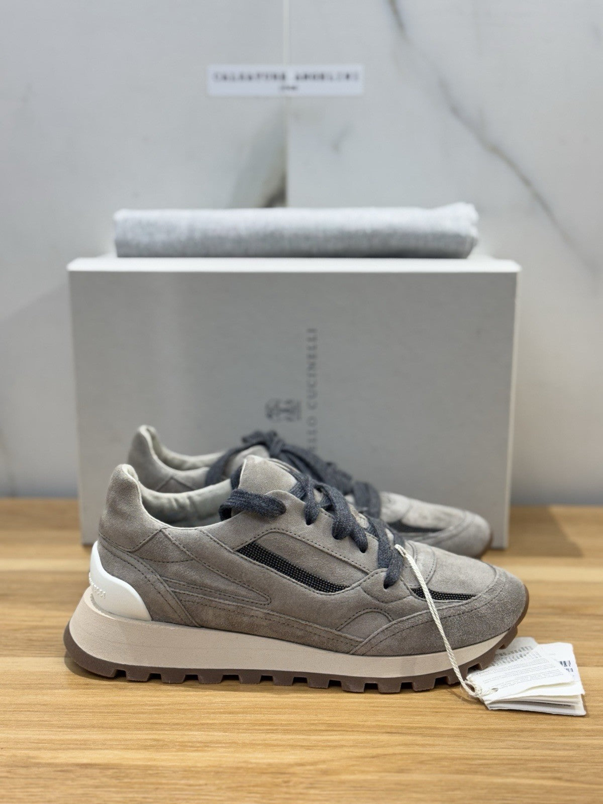 Brunello Cucinelli Sneaker  Suede Grey  Beige Luxury Cucinelli Scarpa Donna 36