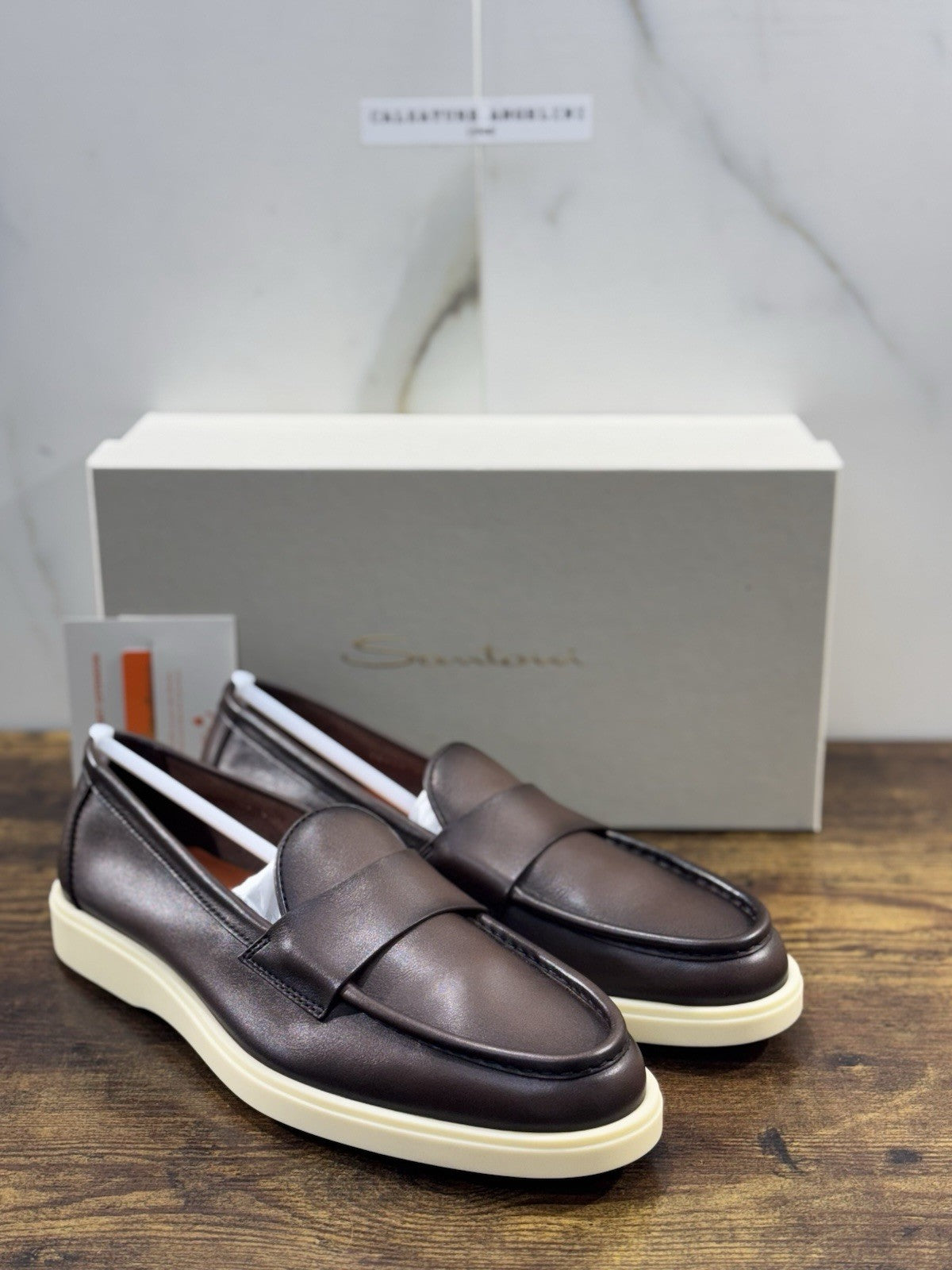 Santoni Mocassino Summer Walk Pelle Dark Brown  Luxury Santoni Scarpe Uomo 43