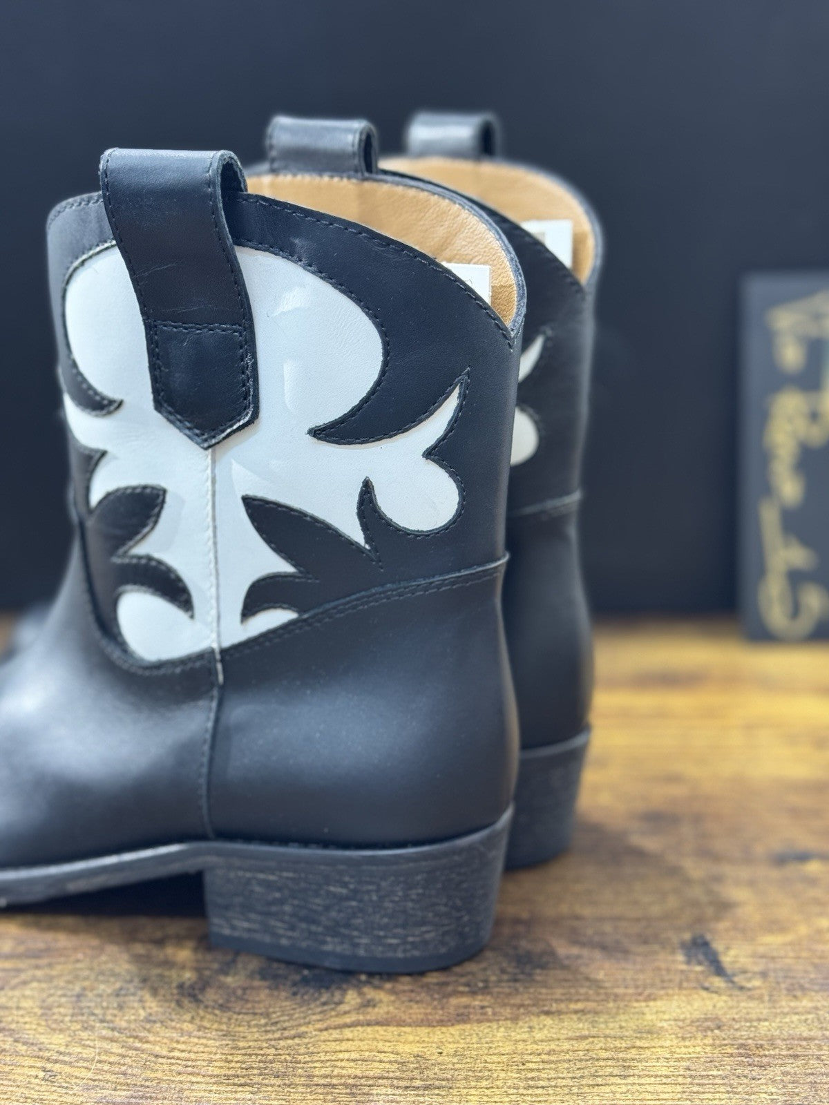 Via Roma 15 Texano Pelle Nero Bianco Casual Texan Boot Donna 39
