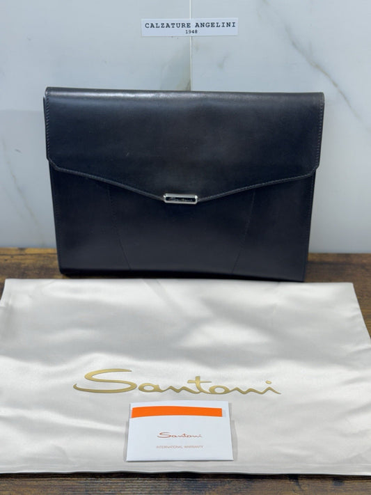 Santoni Porta Documenti Pelle Grigia Anticata Luxury Santoni Bag Uomo 