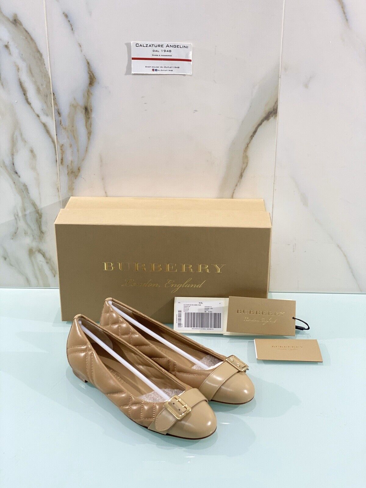 Ballerina Burberry Donna Avon Hsc In Pelle Beige Fondo Cuoio 35 Luxury Burberry