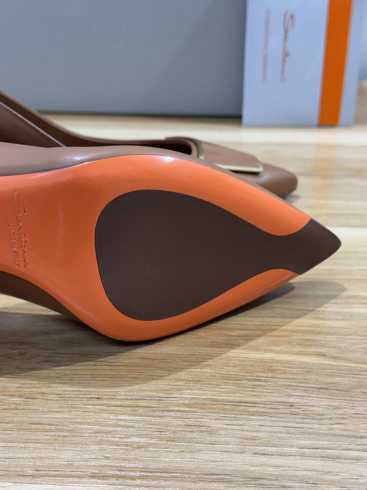 Santoni Sling Back Pelle Cuoio Con Tacco Luxury Santoni Sandalo Donna 37