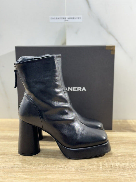 HALMANERA Tronchetto  Donna Lara  Pelle Nera Con Tacco Casual Handmade Boot 39