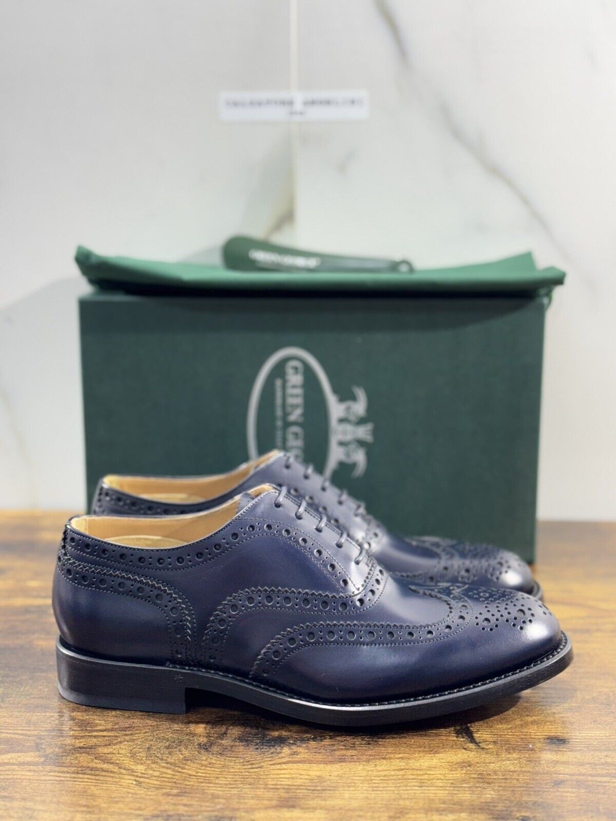 Green George derby   Brogue Blu   Pelle  luxury men  Doppio Cuoio 41