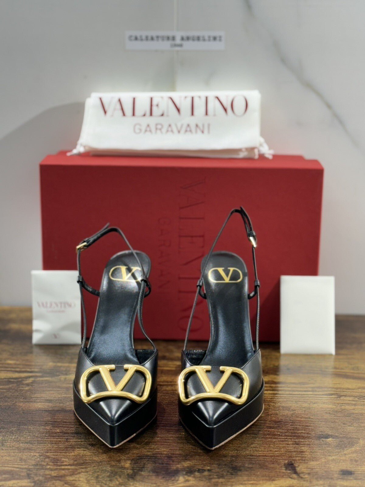 Valentino Garavani Decollete’ Slingback Vlogo Plateau Pelle Nera Luxury 36.5