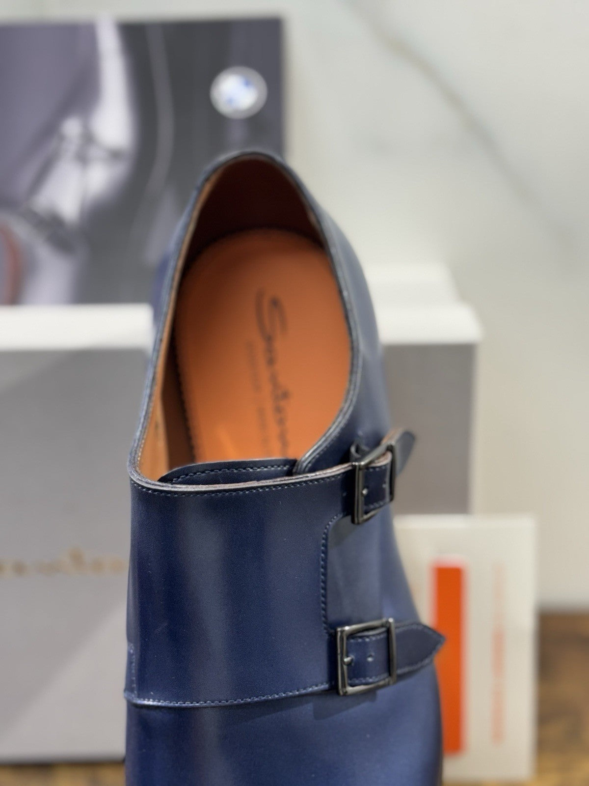 Santoni Doppia Fibbia Pelle Blu  Goodyear Luxury Tribute BMW Serie 5  Uomo 42.5