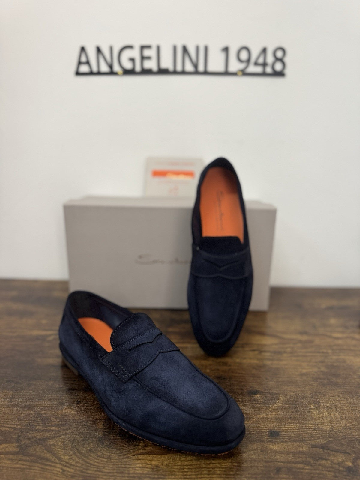 Santoni Mocassino Driver Pelle Suede Blu   Luxury Scarpa Santoni Uomo 41.5