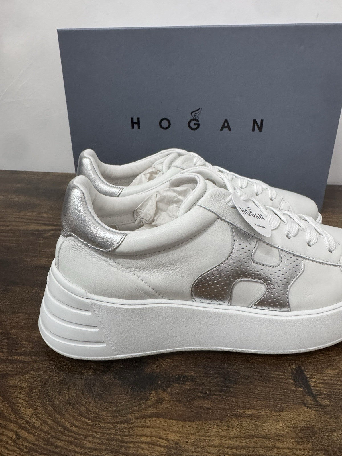 Hogan Rebel H562 Sneaker Pelle Bianco Argento Casual Donna 38