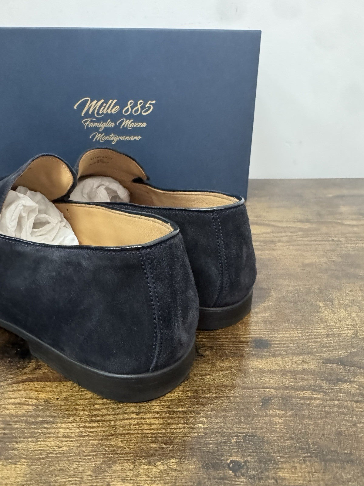 Mille 885 Mocassino Suede Blu  Made In Marche Casual Top Quality Uomo 44