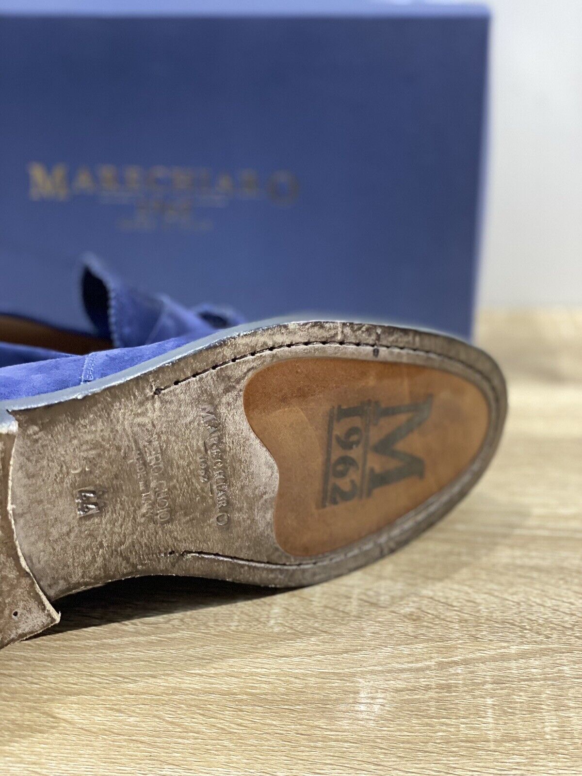 Marechiaro 1962 Mocassino Uomo Pelle Suede Blu  Fully Made In Italy 44