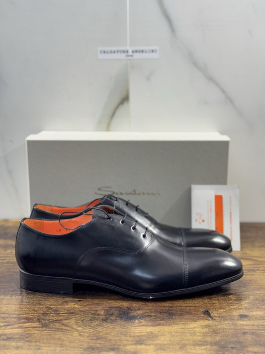 Santoni Stringata Oxford Pelle Nero  Luxury Santoni Scarpa Uomo 45.5