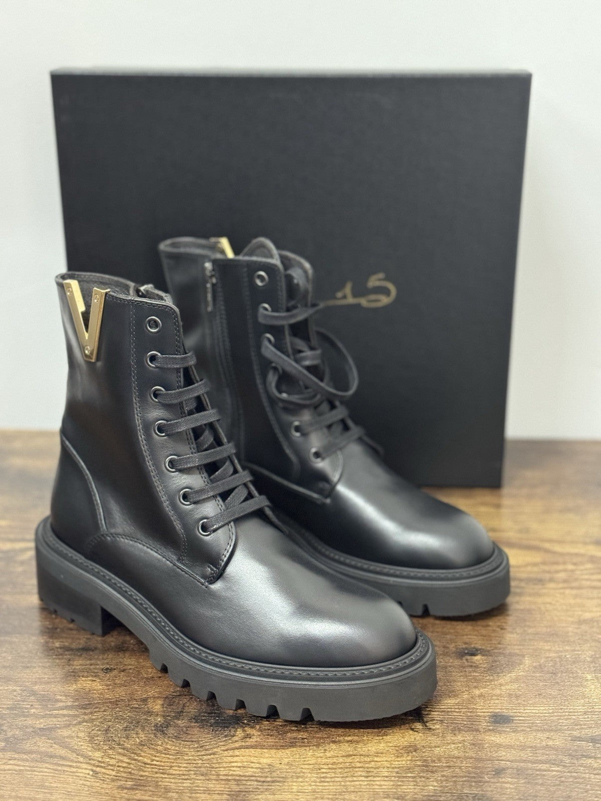 Via Roma 15 Stivaletto Anfibio Pelle Nera Casual Donna 37